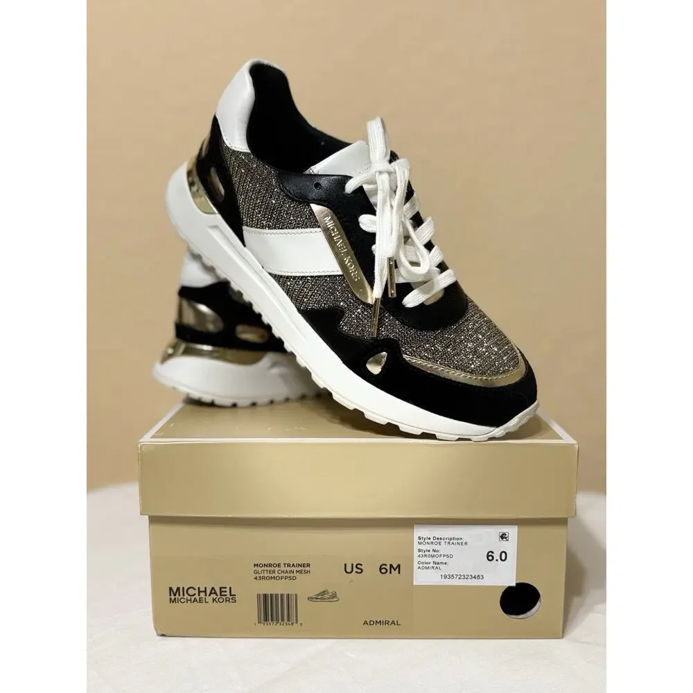 Michael Kors Womens Monroe Trainer Glitter Chain Mesh Sneakers Size US 6 M New
